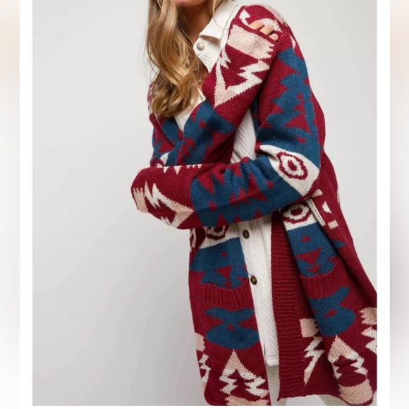 DAVI & DANI Sweaters - DAVI & DANI Aztec Embroidered Knit Cardigan